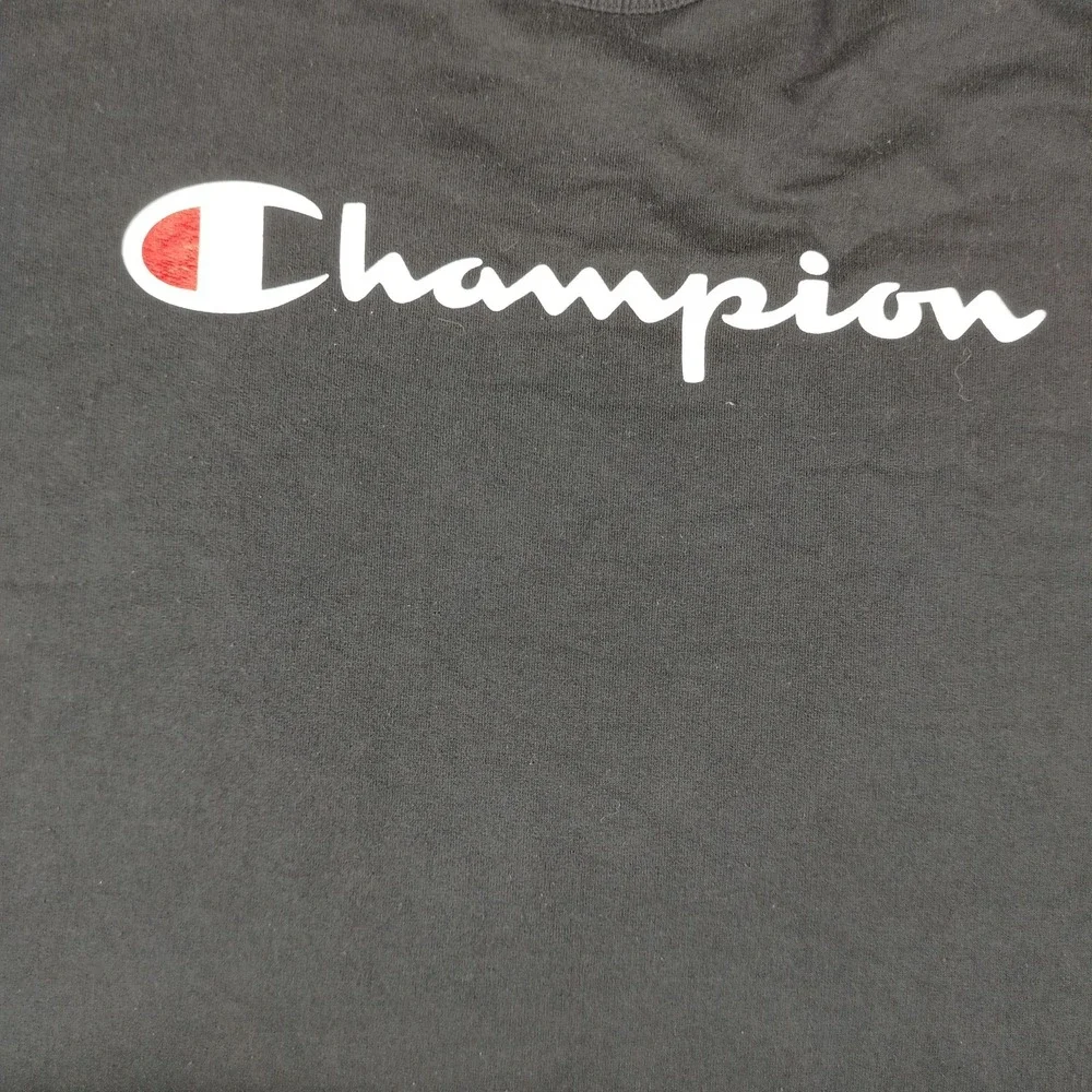 Champion Sweatshirt Mens XL Black Script Logo Fleece Pullover Crewneck Gym